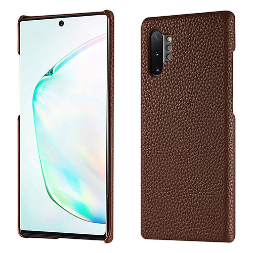 Soft Luxury Leather Snap On Case Cover P01 for Samsung Galaxy Note 10 Plus 5G Brown