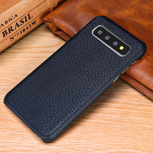 Soft Luxury Leather Snap On Case Cover P01 for Samsung Galaxy S10 Blue