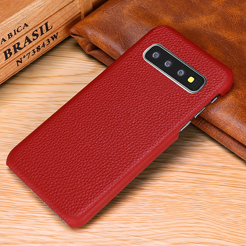 Soft Luxury Leather Snap On Case Cover P01 for Samsung Galaxy S10 Red