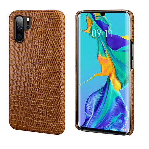 Soft Luxury Leather Snap On Case Cover P02 for Huawei P30 Pro New Edition Brown