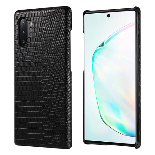 Soft Luxury Leather Snap On Case Cover P02 for Samsung Galaxy Note 10 Plus Black