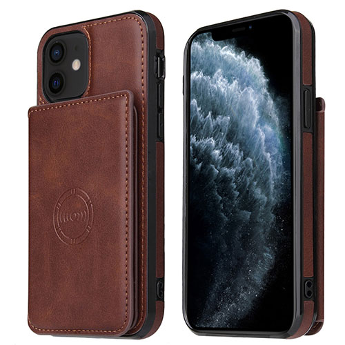 Soft Luxury Leather Snap On Case Cover R01 for Apple iPhone 12 Brown