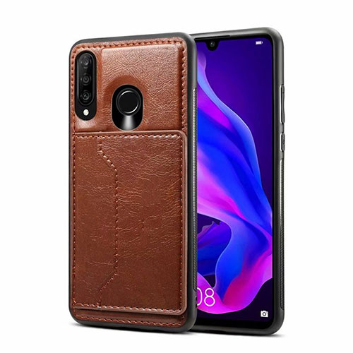 Soft Luxury Leather Snap On Case Cover R01 for Huawei Nova 4e Brown