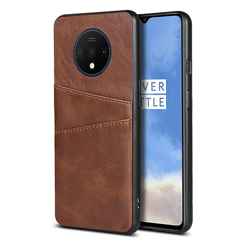 Soft Luxury Leather Snap On Case Cover R01 for OnePlus 7T Brown