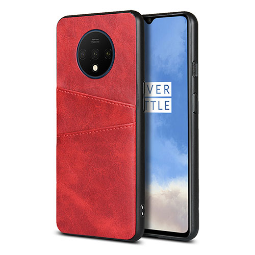 Soft Luxury Leather Snap On Case Cover R01 for OnePlus 7T Red