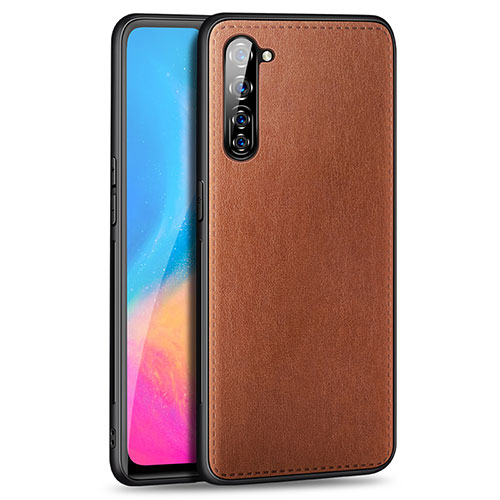 Soft Luxury Leather Snap On Case Cover R01 for Oppo F15 Brown