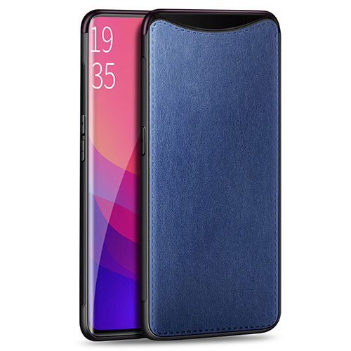 Soft Luxury Leather Snap On Case Cover R01 for Oppo Find X Super Flash Edition Blue