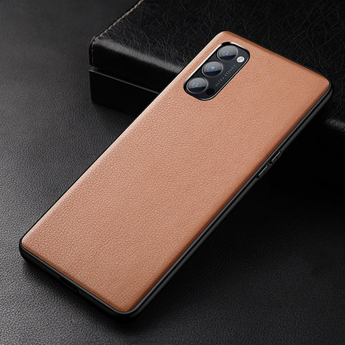 Soft Luxury Leather Snap On Case Cover R01 for Oppo Reno4 Pro 5G Brown