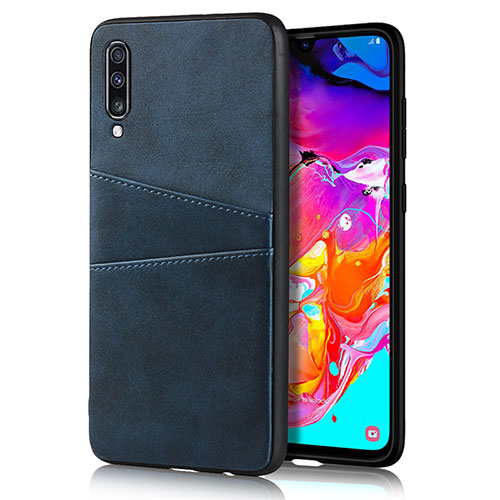 Soft Luxury Leather Snap On Case Cover R01 for Samsung Galaxy A70 Blue