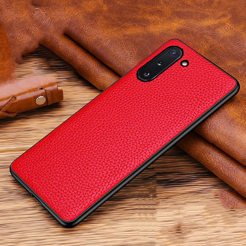 Soft Luxury Leather Snap On Case Cover R01 for Samsung Galaxy Note 10 Red