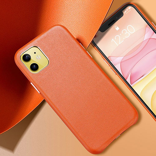 Soft Luxury Leather Snap On Case Cover R02 for Apple iPhone 11 Orange