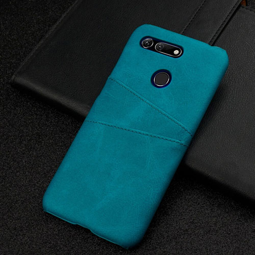 Soft Luxury Leather Snap On Case Cover R02 for Huawei Honor V20 Cyan
