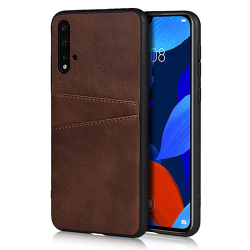 Soft Luxury Leather Snap On Case Cover R02 for Huawei Nova 5 Brown
