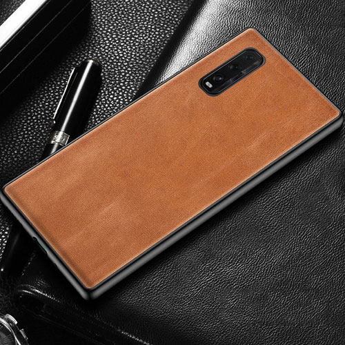 Soft Luxury Leather Snap On Case Cover R02 for Oppo Find X2 Orange