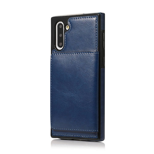 Soft Luxury Leather Snap On Case Cover R02 for Samsung Galaxy Note 10 Blue