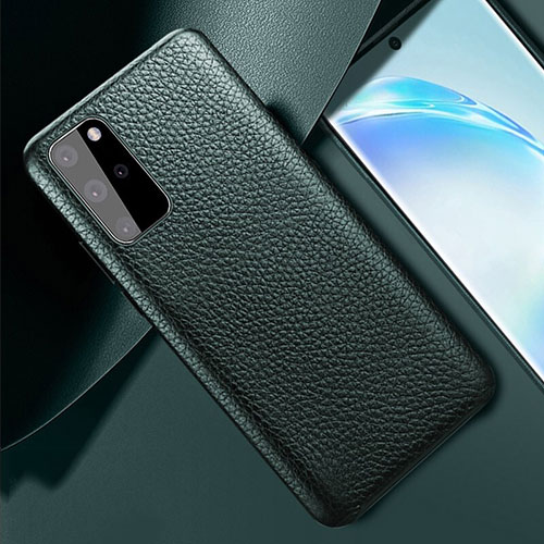 Soft Luxury Leather Snap On Case Cover R02 for Samsung Galaxy S20 Plus Green