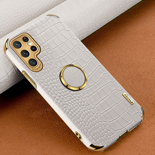 Soft Luxury Leather Snap On Case Cover R02 for Samsung Galaxy S22 Ultra 5G White