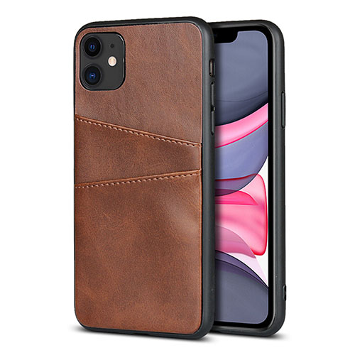 Soft Luxury Leather Snap On Case Cover R03 for Apple iPhone 11 Brown