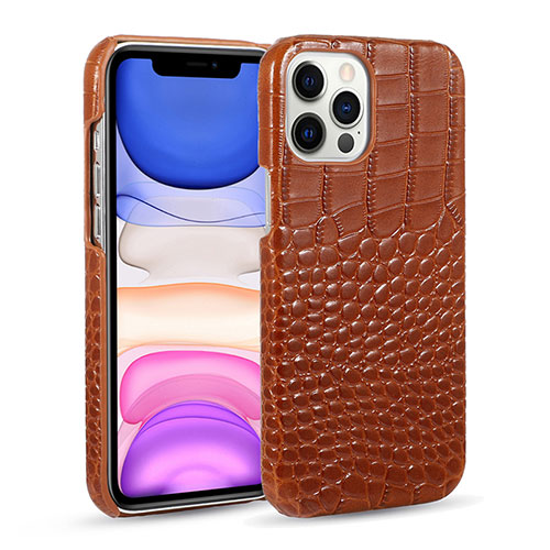 Soft Luxury Leather Snap On Case Cover R03 for Apple iPhone 12 Pro Brown