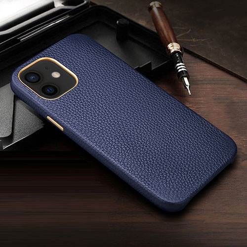 Soft Luxury Leather Snap On Case Cover R04 for Apple iPhone 12 Blue