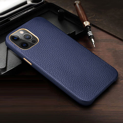 Soft Luxury Leather Snap On Case Cover R04 for Apple iPhone 12 Pro Blue