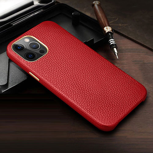 Soft Luxury Leather Snap On Case Cover R04 for Apple iPhone 12 Pro Red