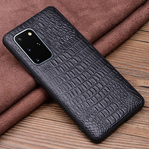 Soft Luxury Leather Snap On Case Cover R04 for Samsung Galaxy S20 Plus 5G Black