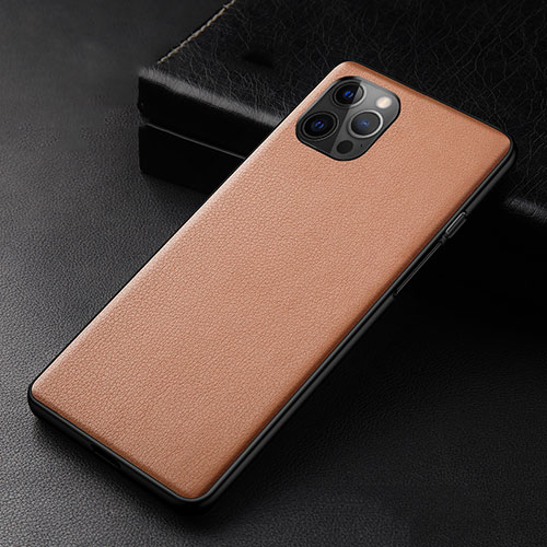 Soft Luxury Leather Snap On Case Cover R05 for Apple iPhone 12 Pro Brown