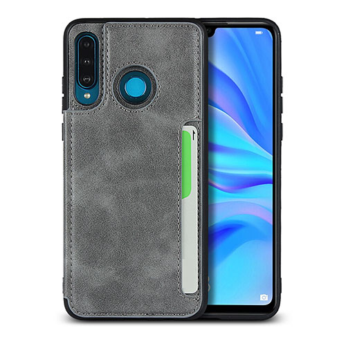 Soft Luxury Leather Snap On Case Cover R05 for Huawei Nova 4e Gray