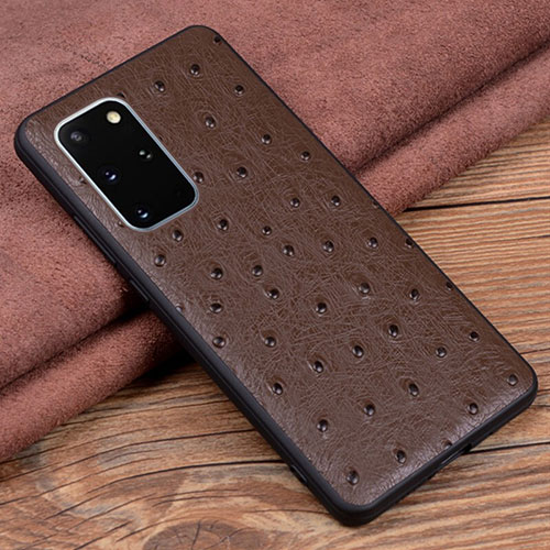 Soft Luxury Leather Snap On Case Cover R05 for Samsung Galaxy S20 Plus Brown