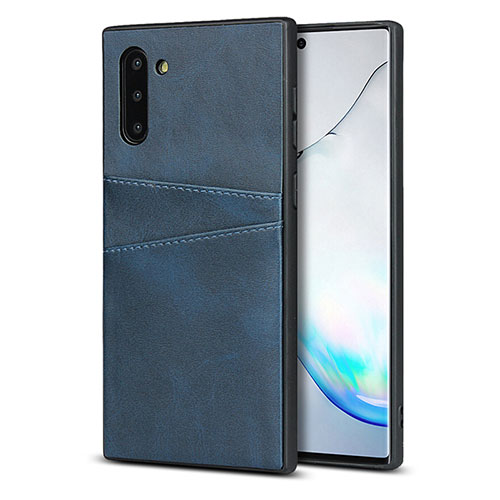 Soft Luxury Leather Snap On Case Cover R06 for Samsung Galaxy Note 10 Blue