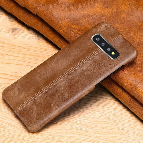 Soft Luxury Leather Snap On Case Cover R06 for Samsung Galaxy S10 Orange