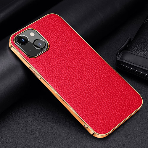 Soft Luxury Leather Snap On Case Cover S01 for Apple iPhone 14 Red