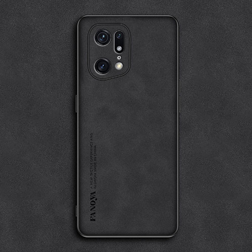 Soft Luxury Leather Snap On Case Cover S01 for Oppo Find X5 Pro 5G Black