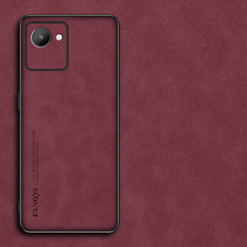 Soft Luxury Leather Snap On Case Cover S01 for Realme C30 Red