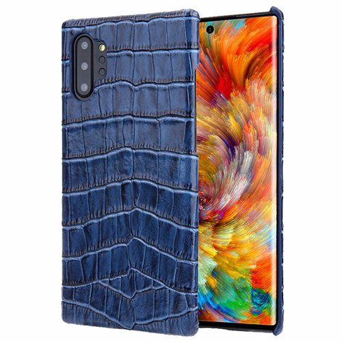 Soft Luxury Leather Snap On Case Cover S01 for Samsung Galaxy Note 10 Plus Blue