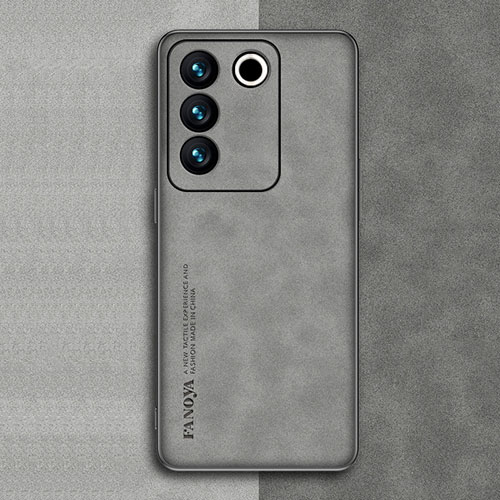 Soft Luxury Leather Snap On Case Cover S01 for Vivo V27 Pro 5G Gray