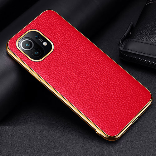 Soft Luxury Leather Snap On Case Cover S01 for Xiaomi Mi 11 5G Red