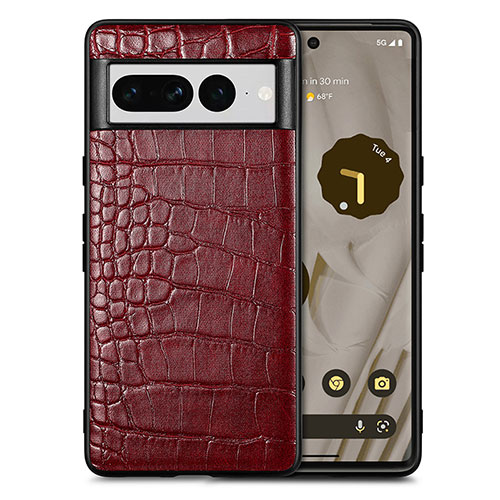 Soft Luxury Leather Snap On Case Cover S01D for Google Pixel 7 Pro 5G Red