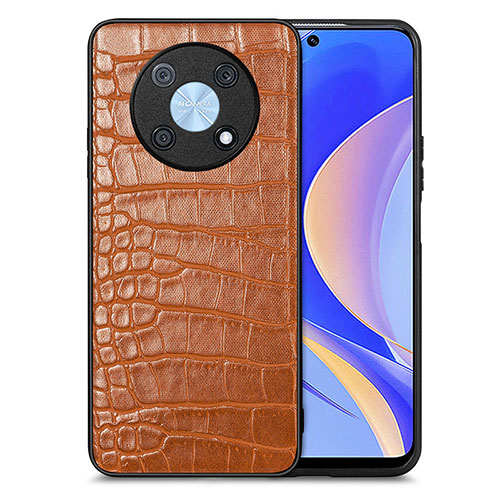 Soft Luxury Leather Snap On Case Cover S01D for Huawei Enjoy 50 Pro Brown