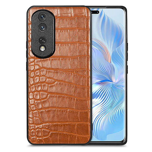 Soft Luxury Leather Snap On Case Cover S01D for Huawei Honor 80 Pro Flat 5G Brown