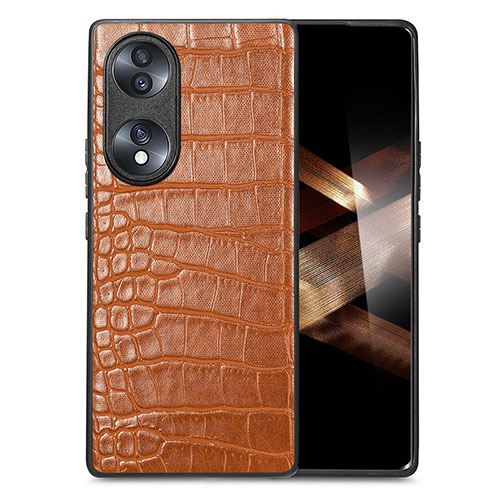 Soft Luxury Leather Snap On Case Cover S01D for Huawei Honor X7b Brown