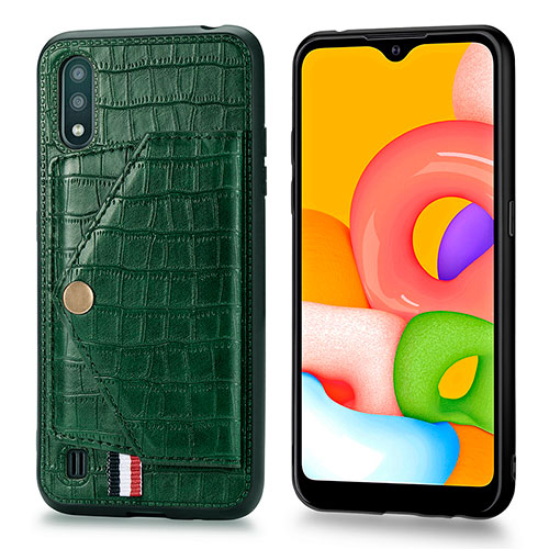 Soft Luxury Leather Snap On Case Cover S01D for Samsung Galaxy A01 SM-A015 Green