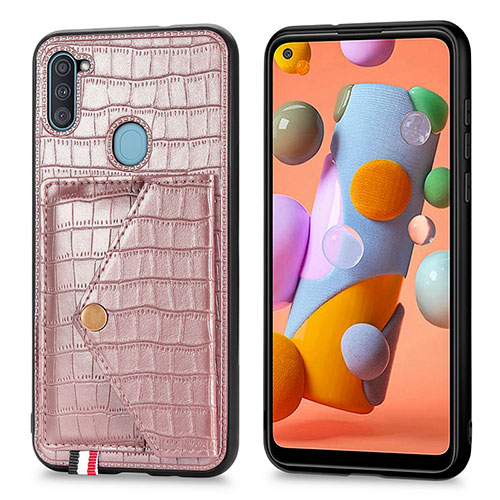 Soft Luxury Leather Snap On Case Cover S01D for Samsung Galaxy A11 Rose Gold