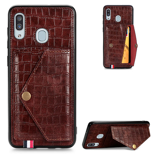 Soft Luxury Leather Snap On Case Cover S01D for Samsung Galaxy A20 Brown