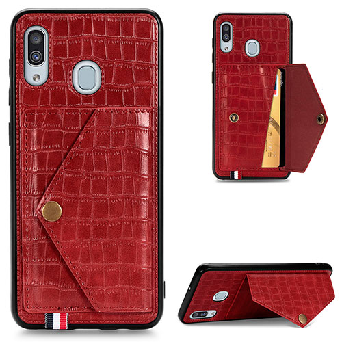 Soft Luxury Leather Snap On Case Cover S01D for Samsung Galaxy A20 Red