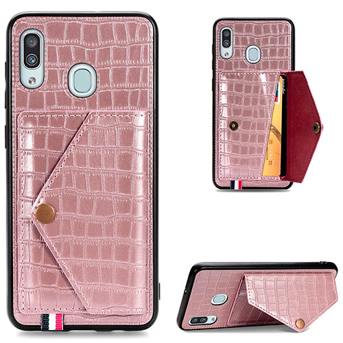 Soft Luxury Leather Snap On Case Cover S01D for Samsung Galaxy A20 Rose Gold