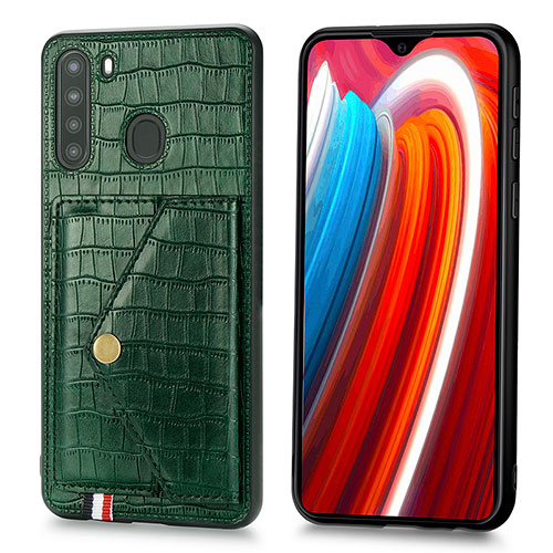 Soft Luxury Leather Snap On Case Cover S01D for Samsung Galaxy A21 Green