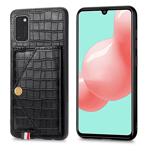 Soft Luxury Leather Snap On Case Cover S01D for Samsung Galaxy A41 Black