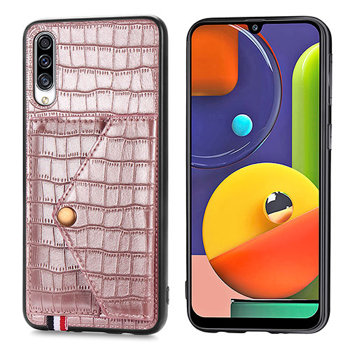 Soft Luxury Leather Snap On Case Cover S01D for Samsung Galaxy A50 Rose Gold